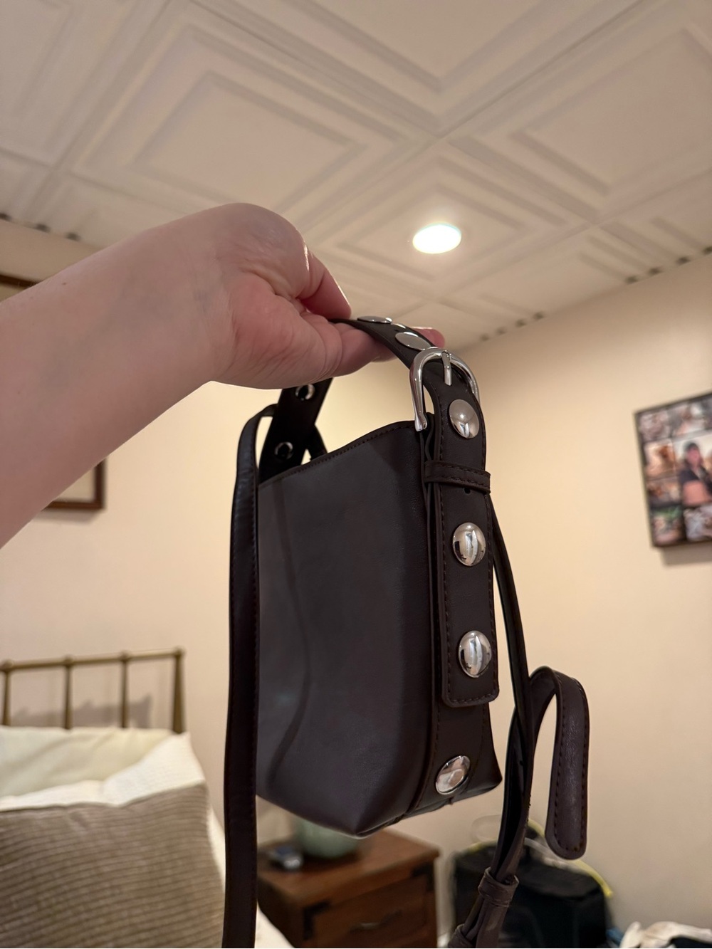 Brown Studded Shoulder Bag